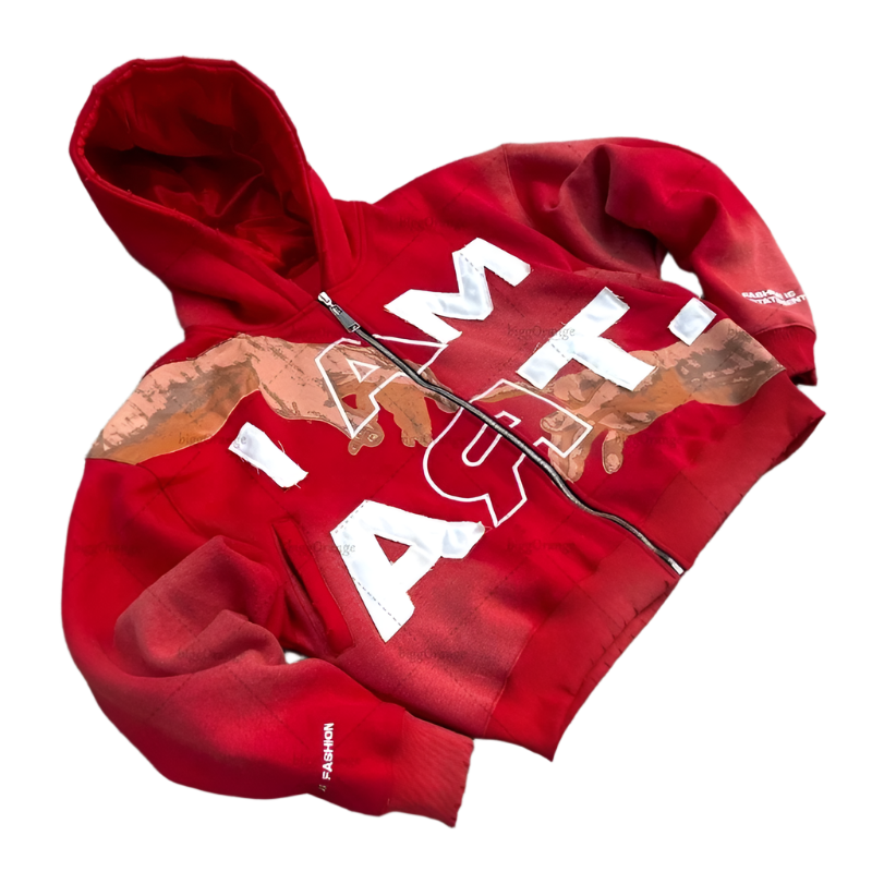 Hip-hop Harajuku American Retro Letter Print Zipper Hoodie