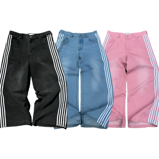 Y2K Striped Embroidered Baggy Jeans